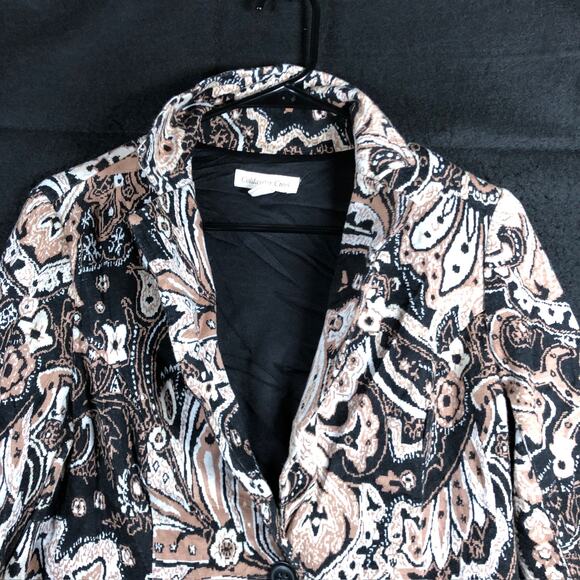 Coldwater Creek Womens Jacket Black Brown Paisley Button Collared Petite 6P - Picture 2 of 12